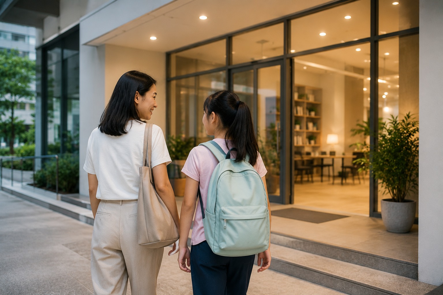 Student and parent arriving at a tuition centre near Bukit Panjang MRT